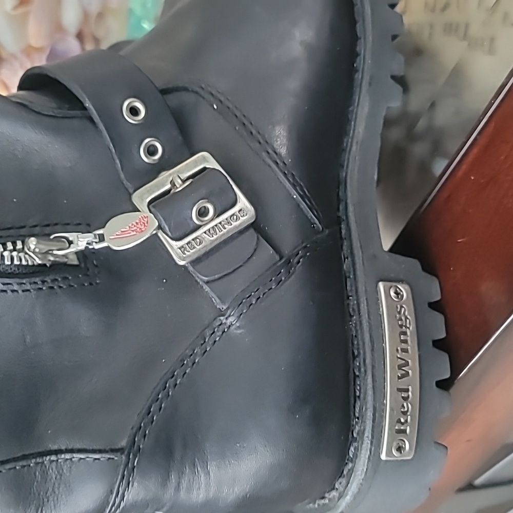 Red Wing Women's Boots Sz 8 Black Leather Biker Double Strap Zip Vibram Sole